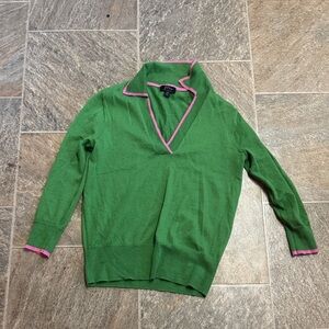 J. Crew Green Sweater with Pink Trim